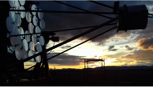 Close-up of an IACT at sunset. Image credit: Ralf Wischnewski (DESY).